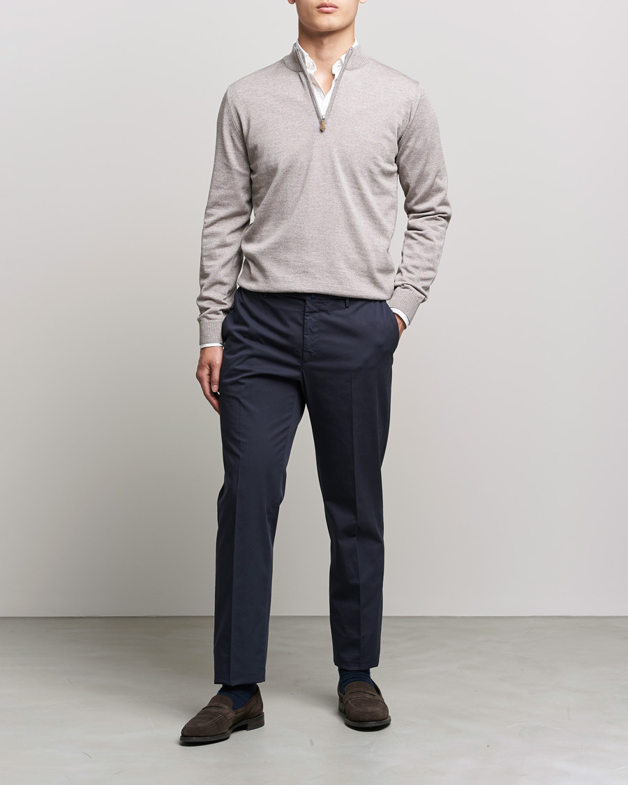 Herre | Gensere | Stenströms | Merino Wool Half Zip Beige Mouliné
