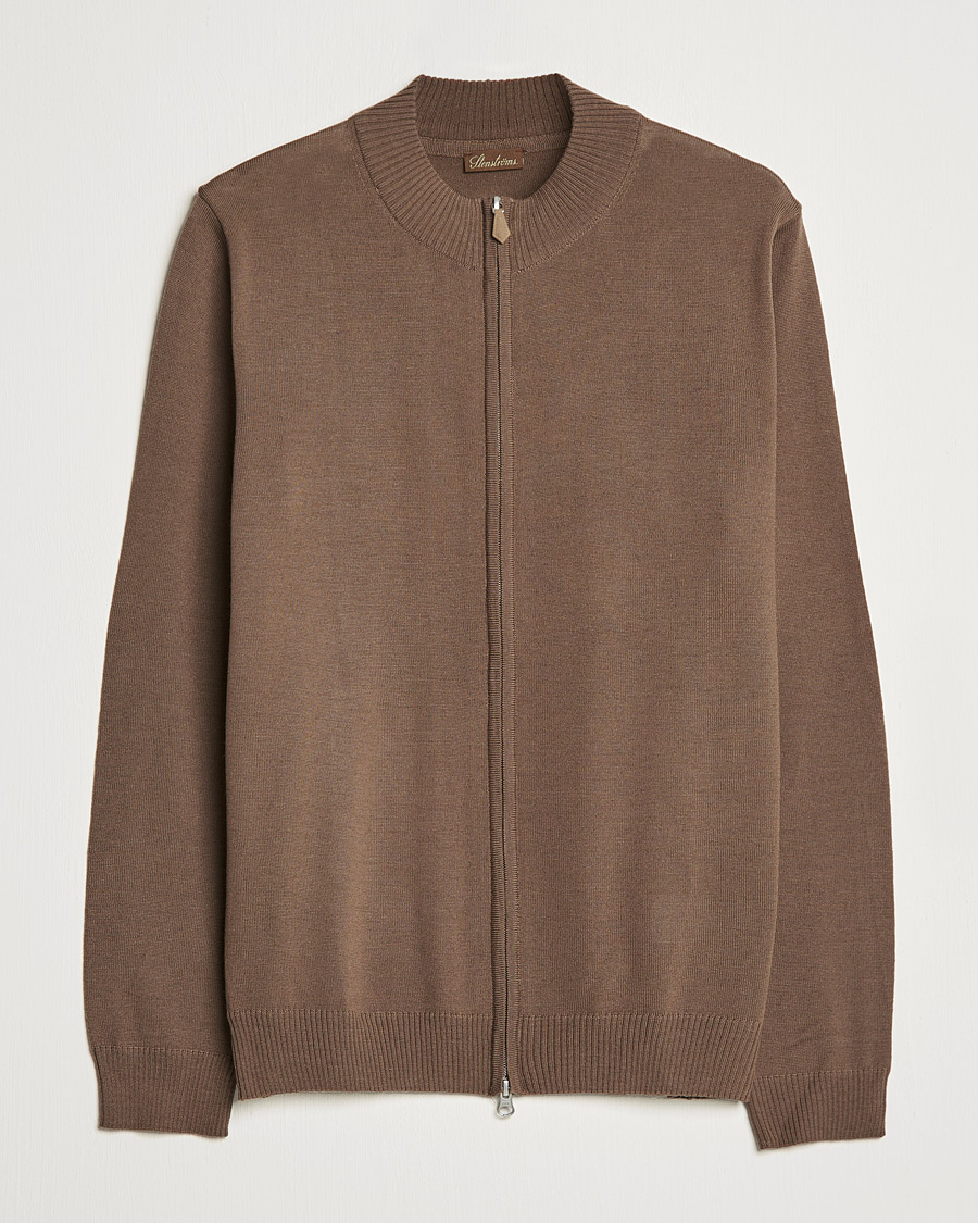 Herre | Gensere | Stenströms | Merino Full Zip Brown