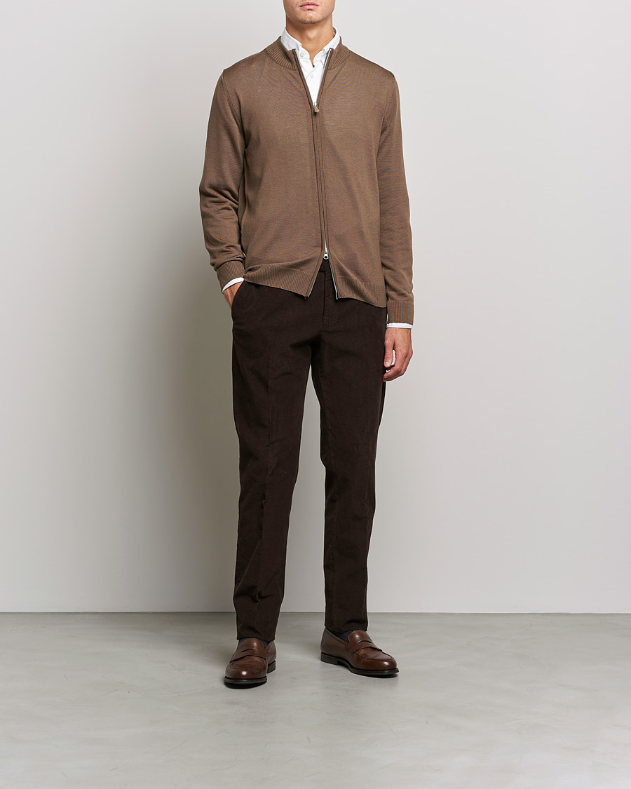 Herre | Gensere | Stenströms | Merino Full Zip Brown