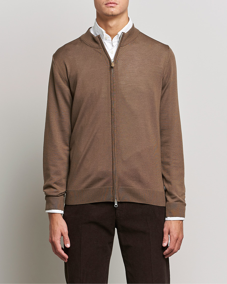 Herre | Gensere | Stenströms | Merino Full Zip Brown