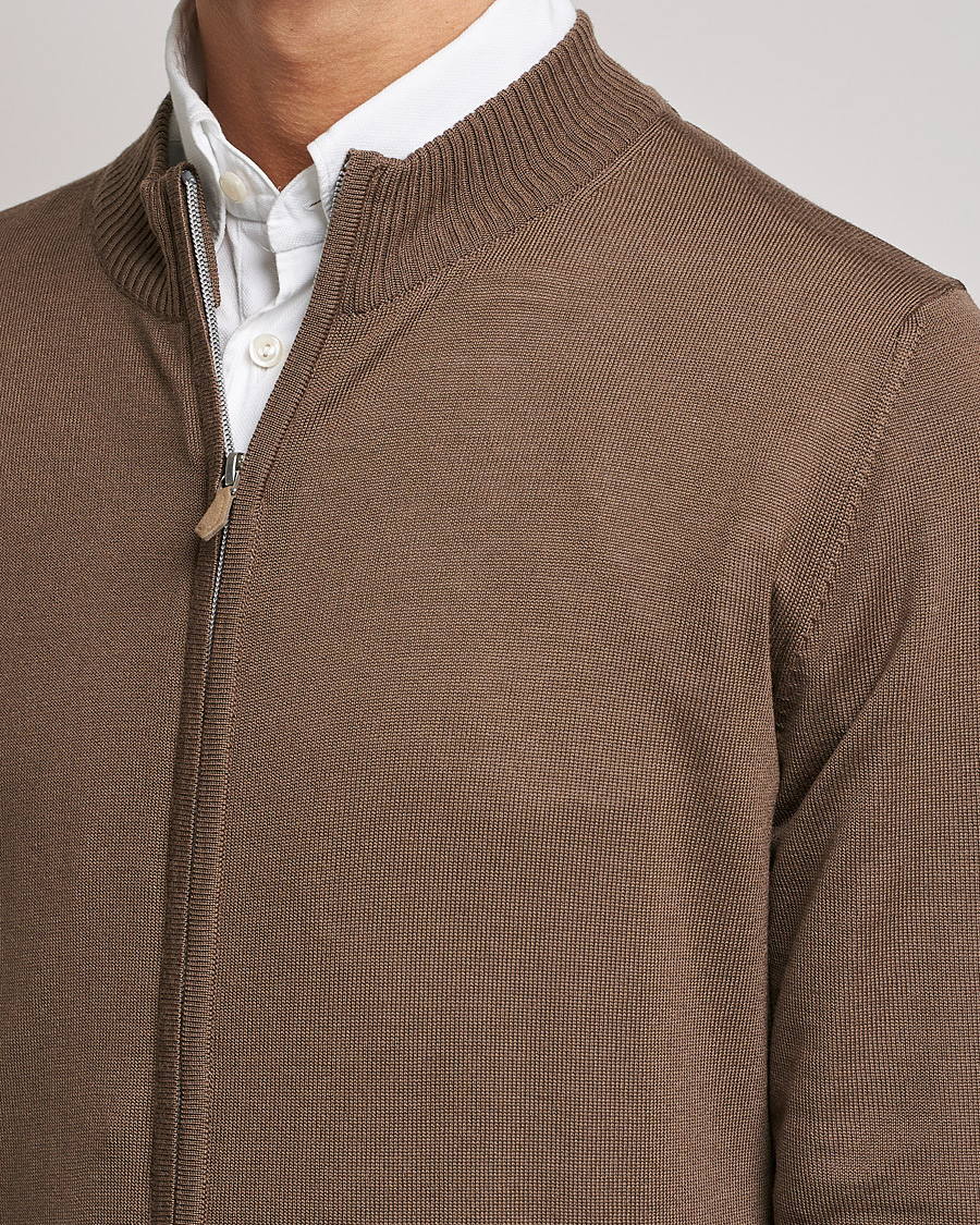Herre | Gensere | Stenströms | Merino Full Zip Brown