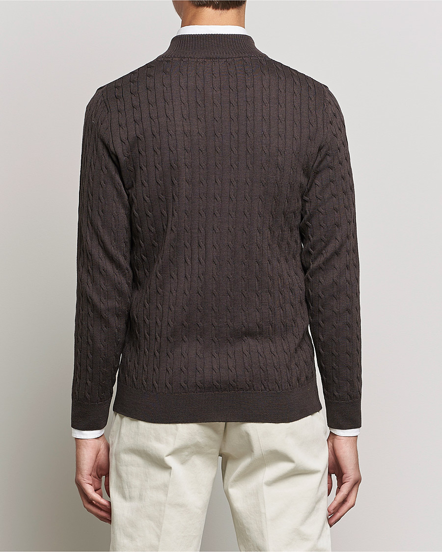 Herre | Gensere | Stenströms | Merino Wool Cable Half Zip Dark Brown
