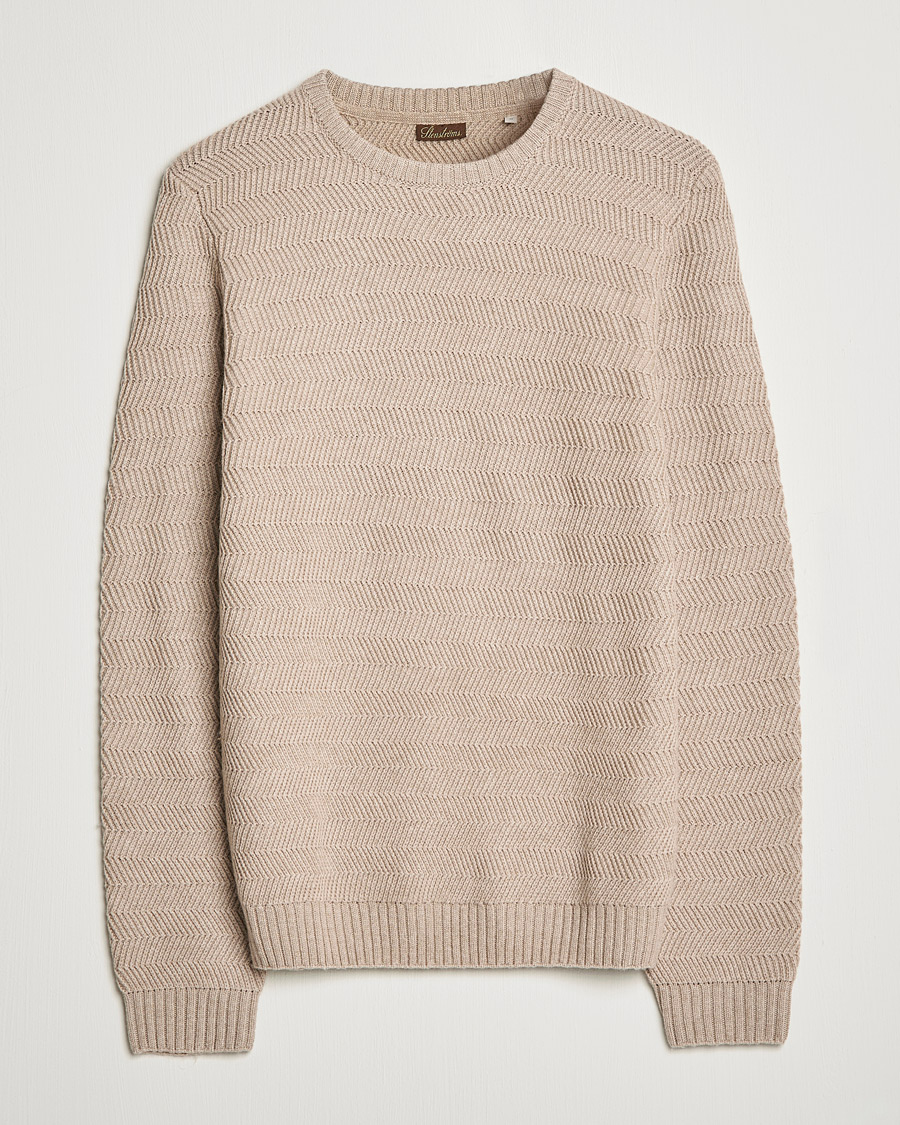 Herre | Gensere | Stenströms | Merino/Cashmere Herringbone Crew Neck Beige