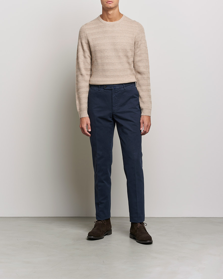 Herre | Gensere | Stenströms | Merino/Cashmere Herringbone Crew Neck Beige