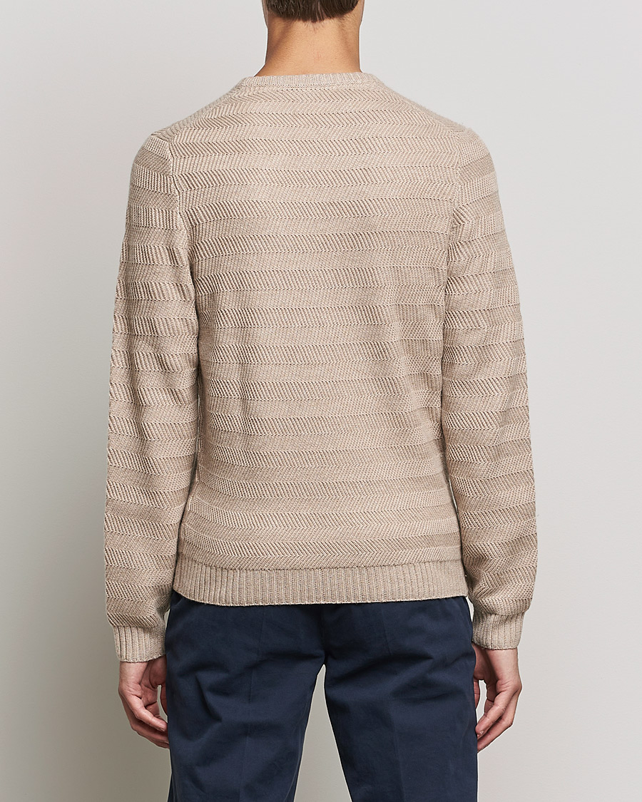 Herre | Gensere | Stenströms | Merino/Cashmere Herringbone Crew Neck Beige