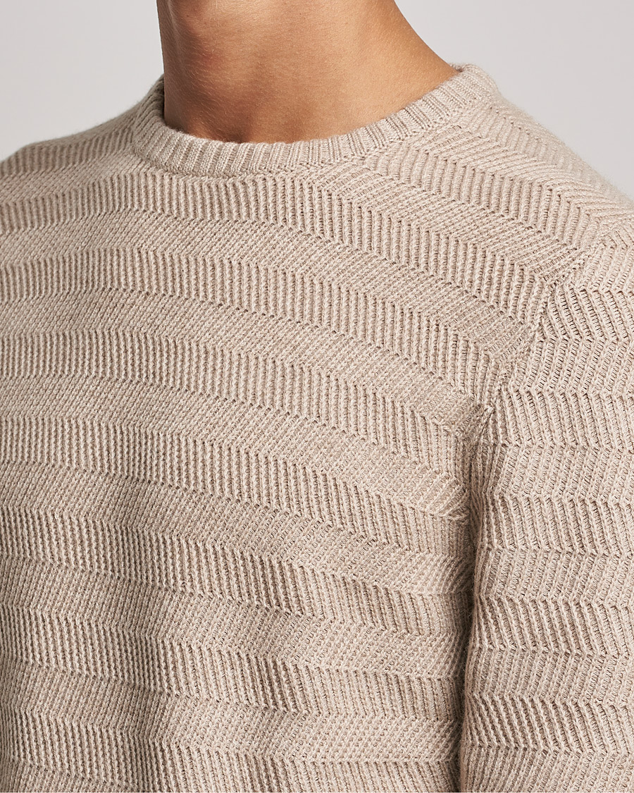 Herre | Gensere | Stenströms | Merino/Cashmere Herringbone Crew Neck Beige