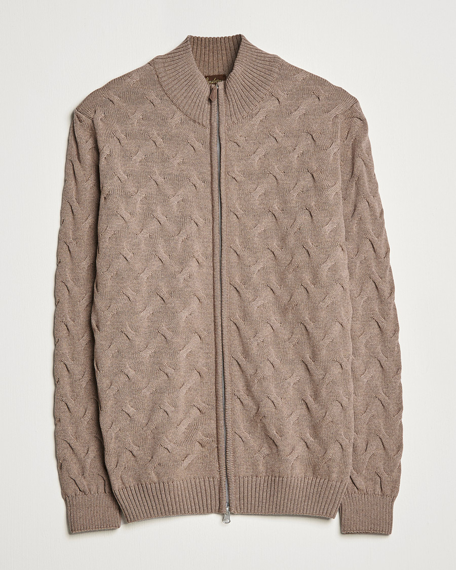 Herre | Gensere | Stenströms | Heavy Cable Merino Full Zip Cardigan Camel