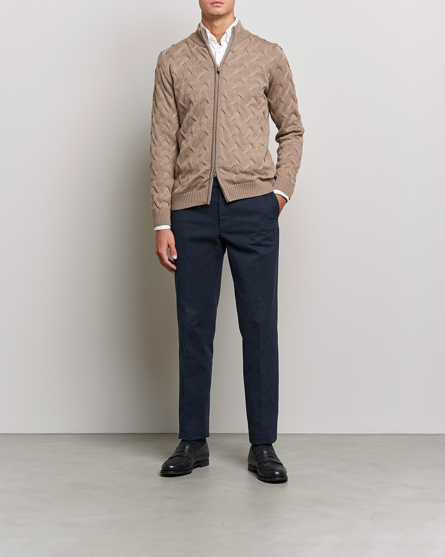 Herre | Gensere | Stenströms | Heavy Cable Merino Full Zip Cardigan Camel