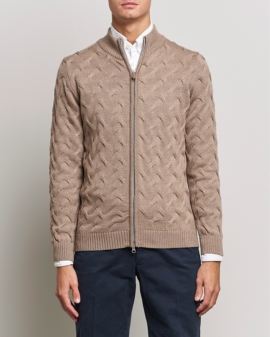 Herre | Gensere | Stenströms | Heavy Cable Merino Full Zip Cardigan Camel
