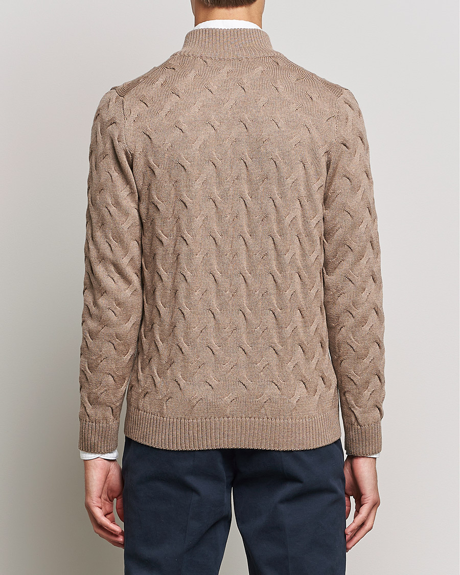 Herre | Gensere | Stenströms | Heavy Cable Merino Full Zip Cardigan Camel