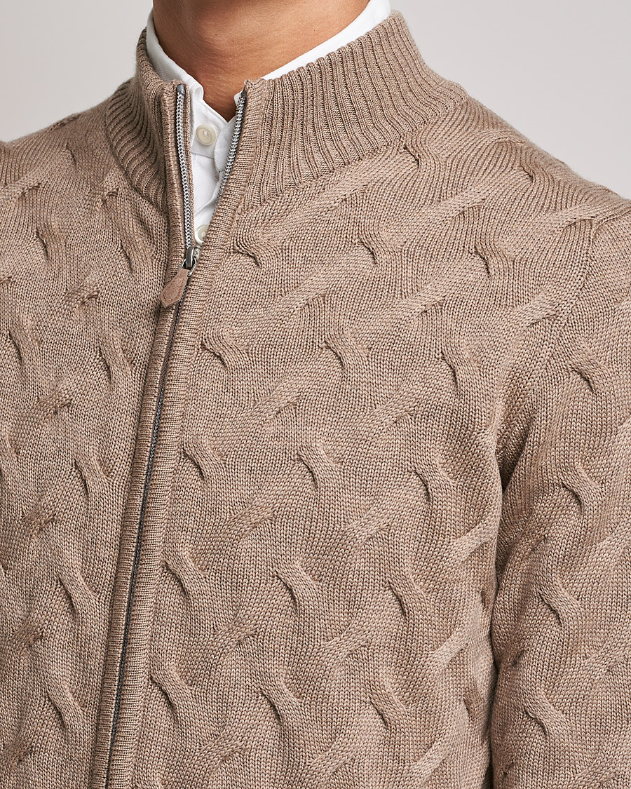 Herre | Gensere | Stenströms | Heavy Cable Merino Full Zip Cardigan Camel