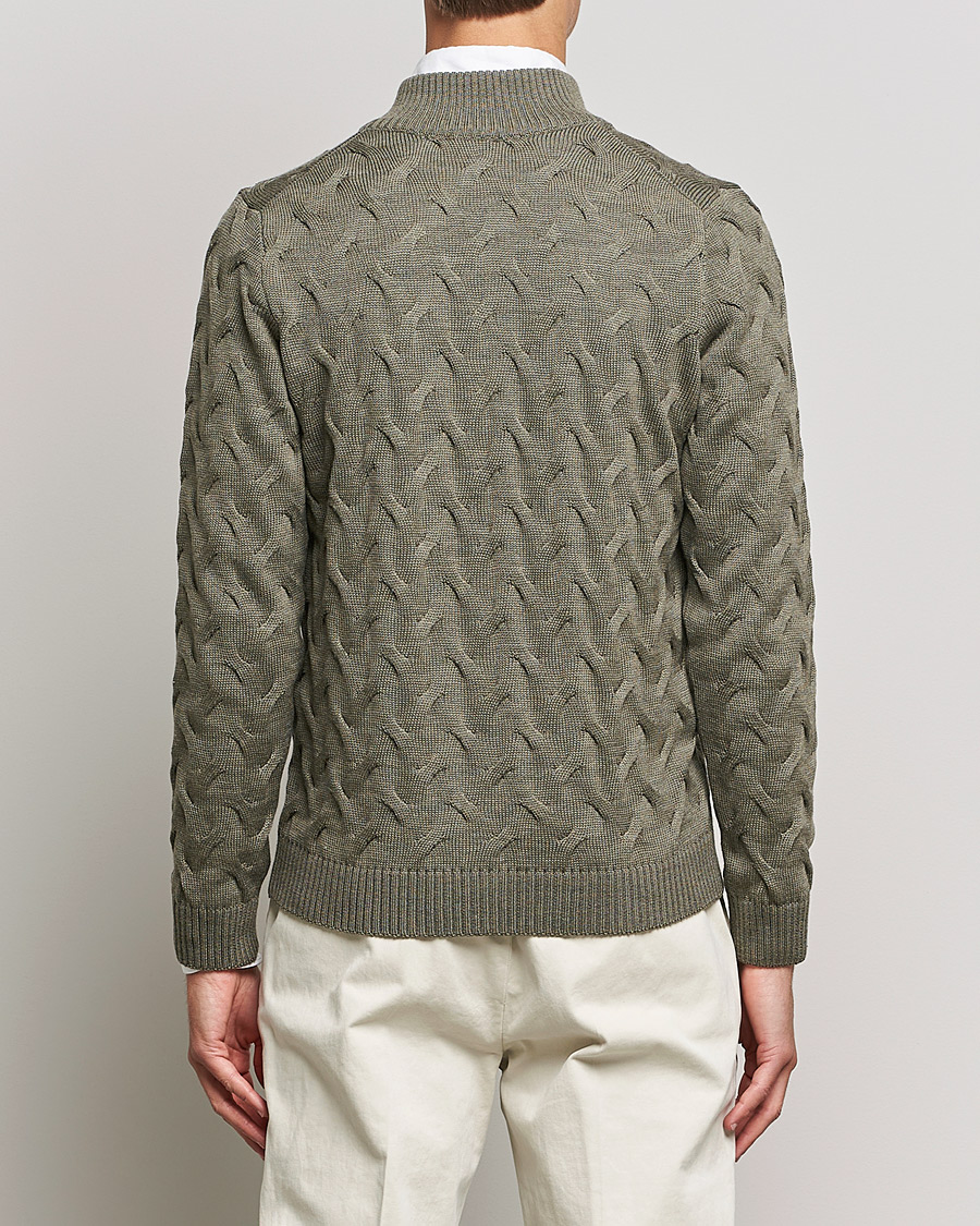 Herre | Gensere | Stenströms | Heavy Cable Merino Full Zip Cardigan Olive