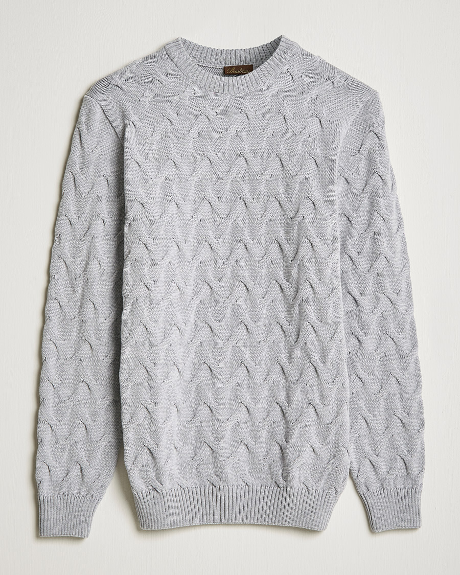 Herre | Gensere | Stenströms | Heavy Cable Merino Crew Neck Light Grey