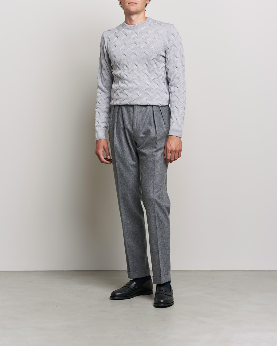Herre | Gensere | Stenströms | Heavy Cable Merino Crew Neck Light Grey