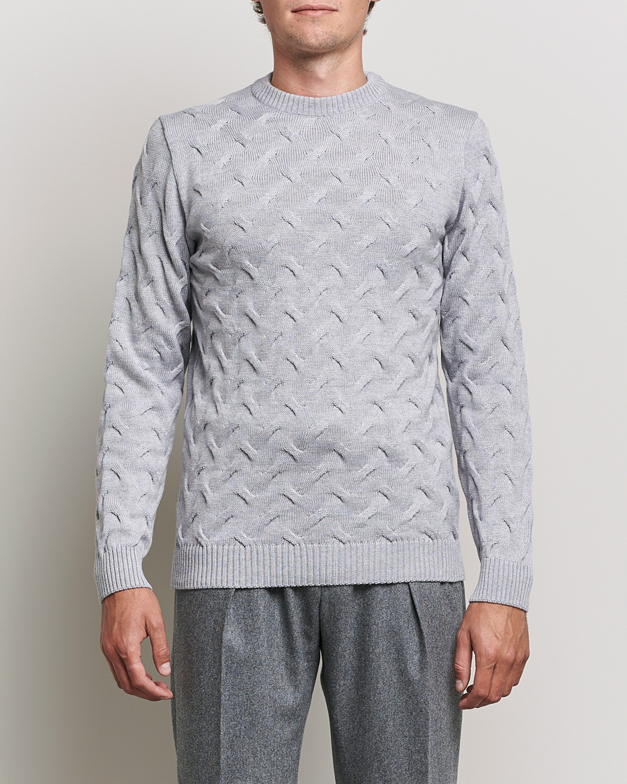 Herre | Gensere | Stenströms | Heavy Cable Merino Crew Neck Light Grey