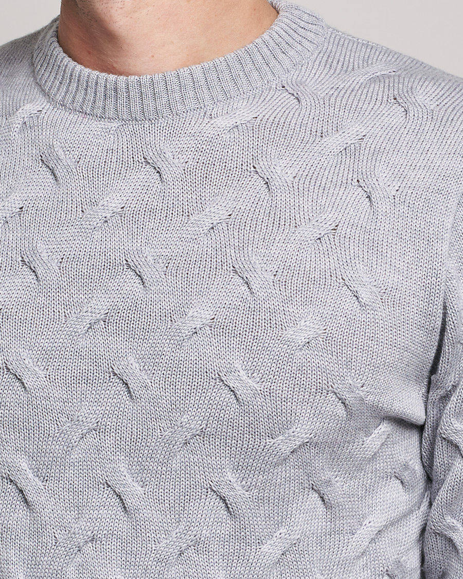 Herre | Gensere | Stenströms | Heavy Cable Merino Crew Neck Light Grey