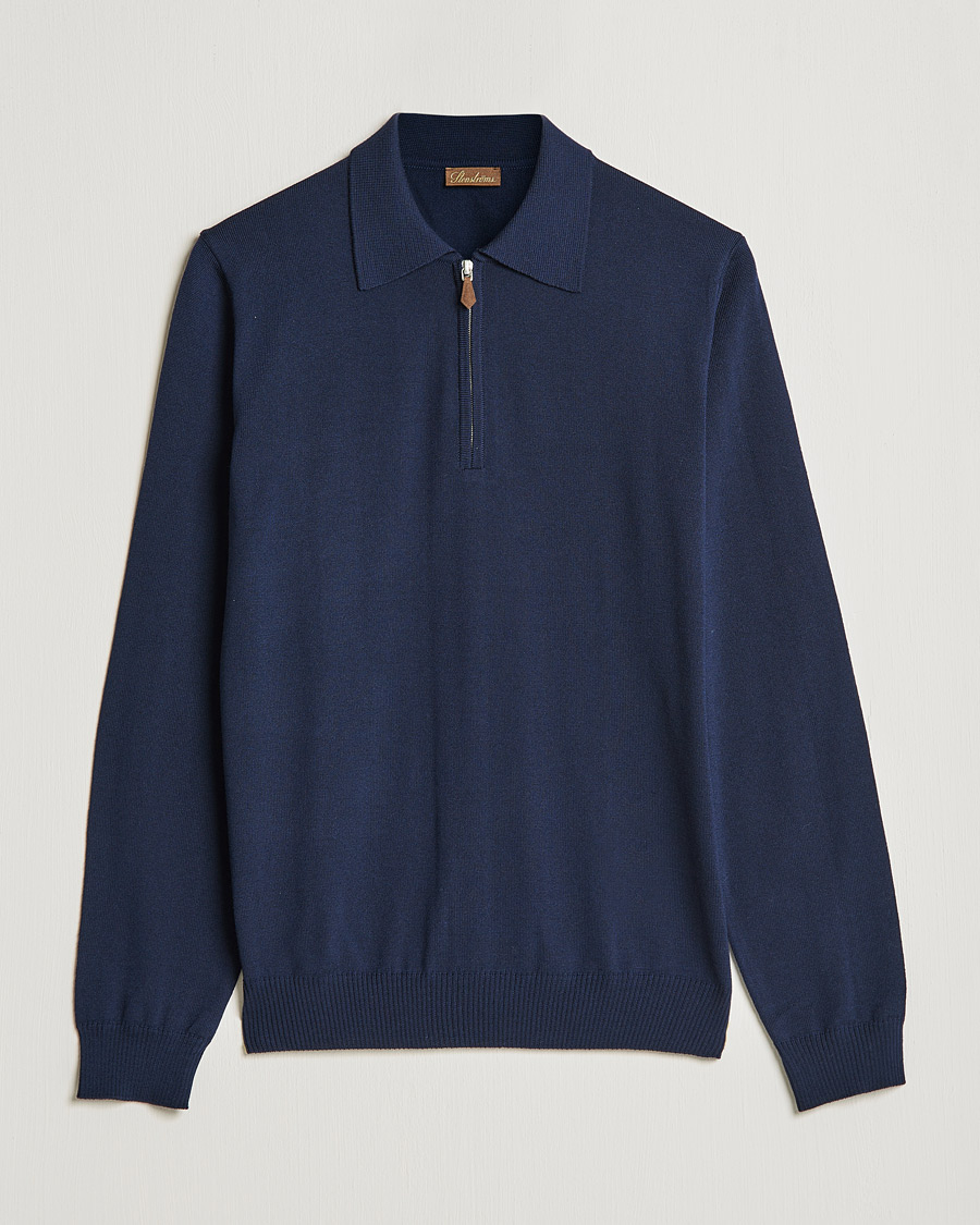 Herre | Gensere | Stenströms | Merino Half Zip Polo Navy