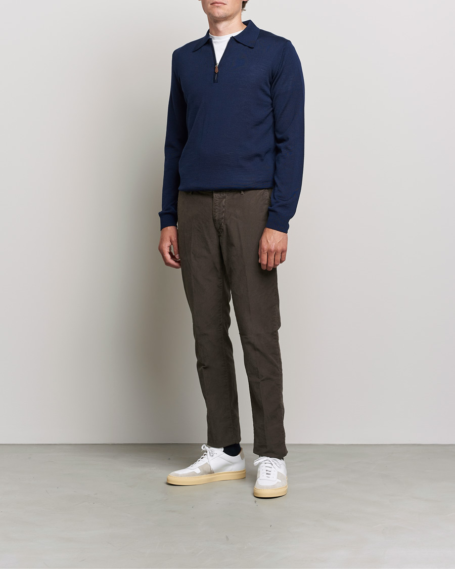 Herre | Gensere | Stenströms | Merino Half Zip Polo Navy