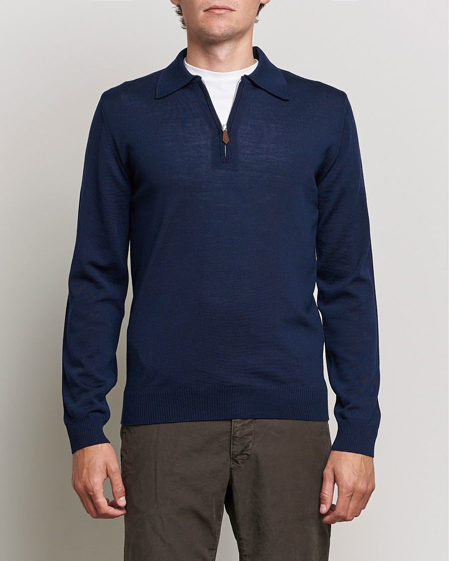 Herre | Gensere | Stenströms | Merino Half Zip Polo Navy