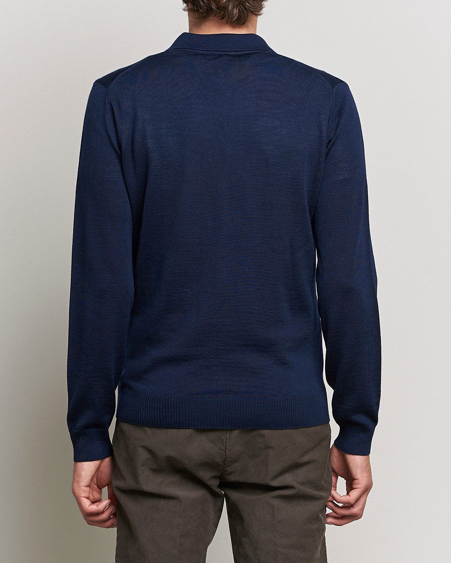 Herre | Gensere | Stenströms | Merino Half Zip Polo Navy