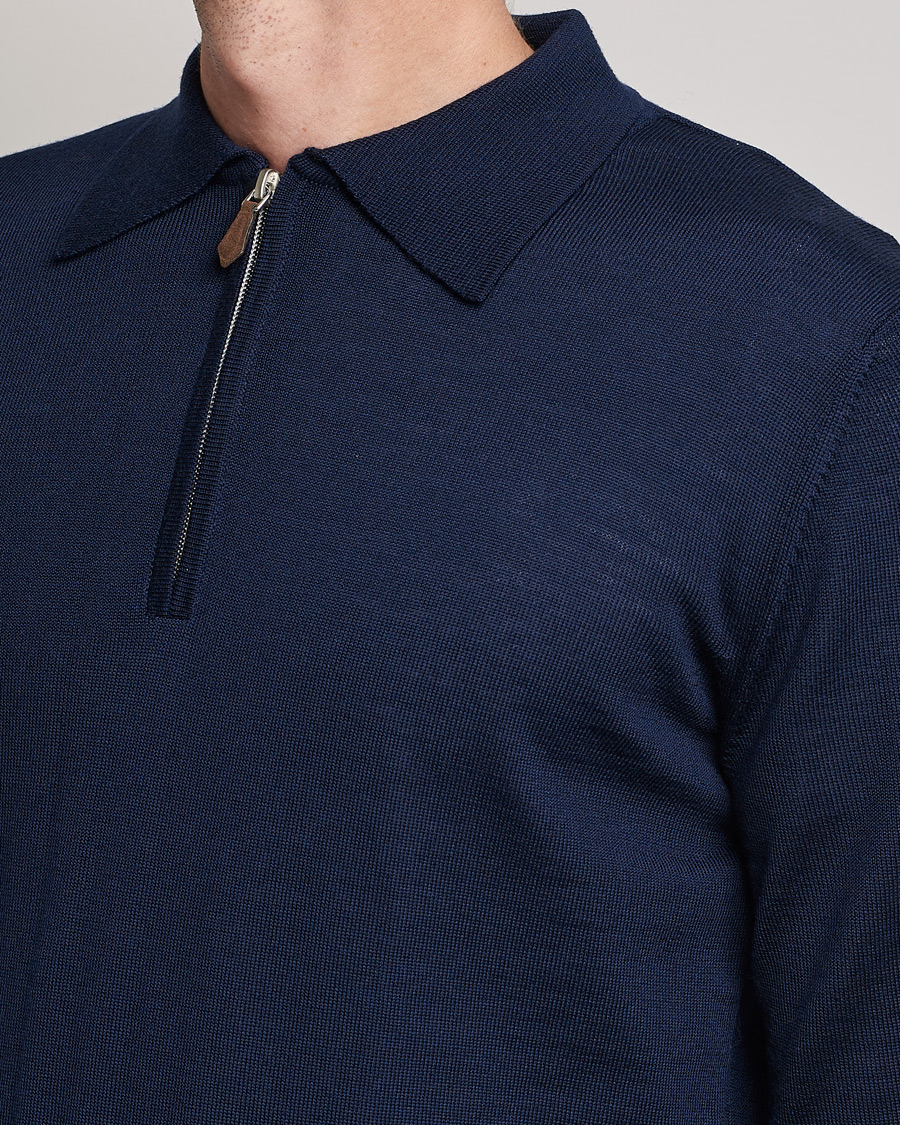 Herre | Gensere | Stenströms | Merino Half Zip Polo Navy