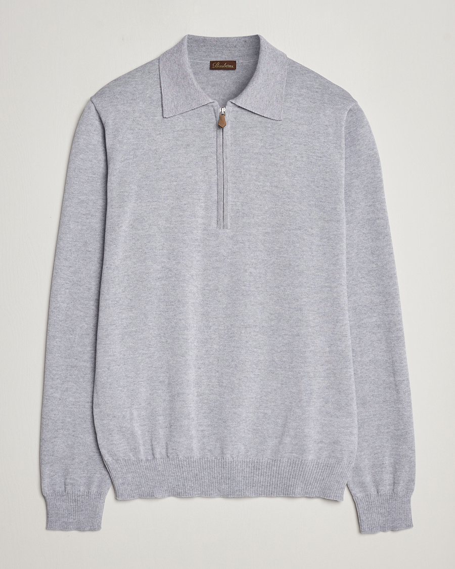Herre | Gensere | Stenströms | Merino Wool Zip Polo Light Grey