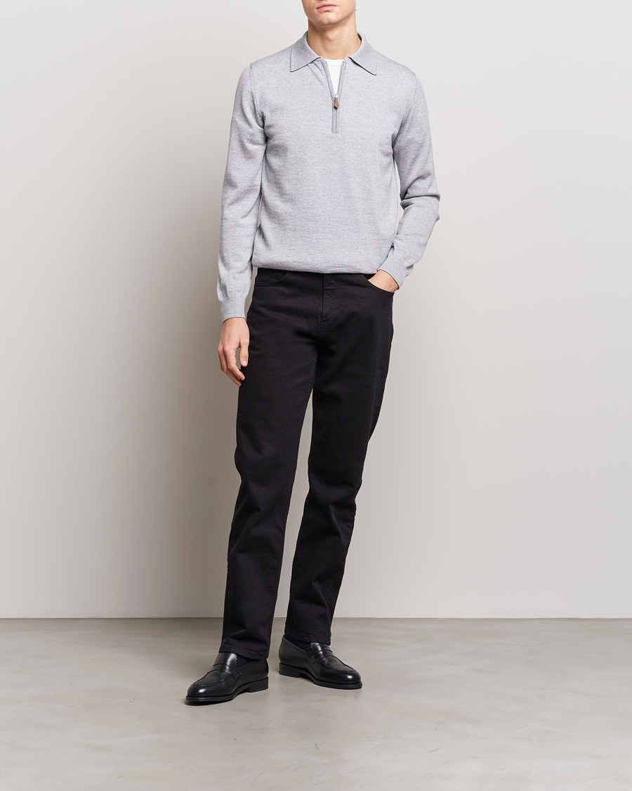 Herre | Gensere | Stenströms | Merino Wool Zip Polo Light Grey