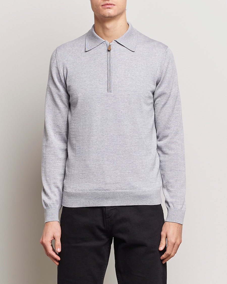 Herre |  | Stenströms | Merino Wool Zip Polo Light Grey