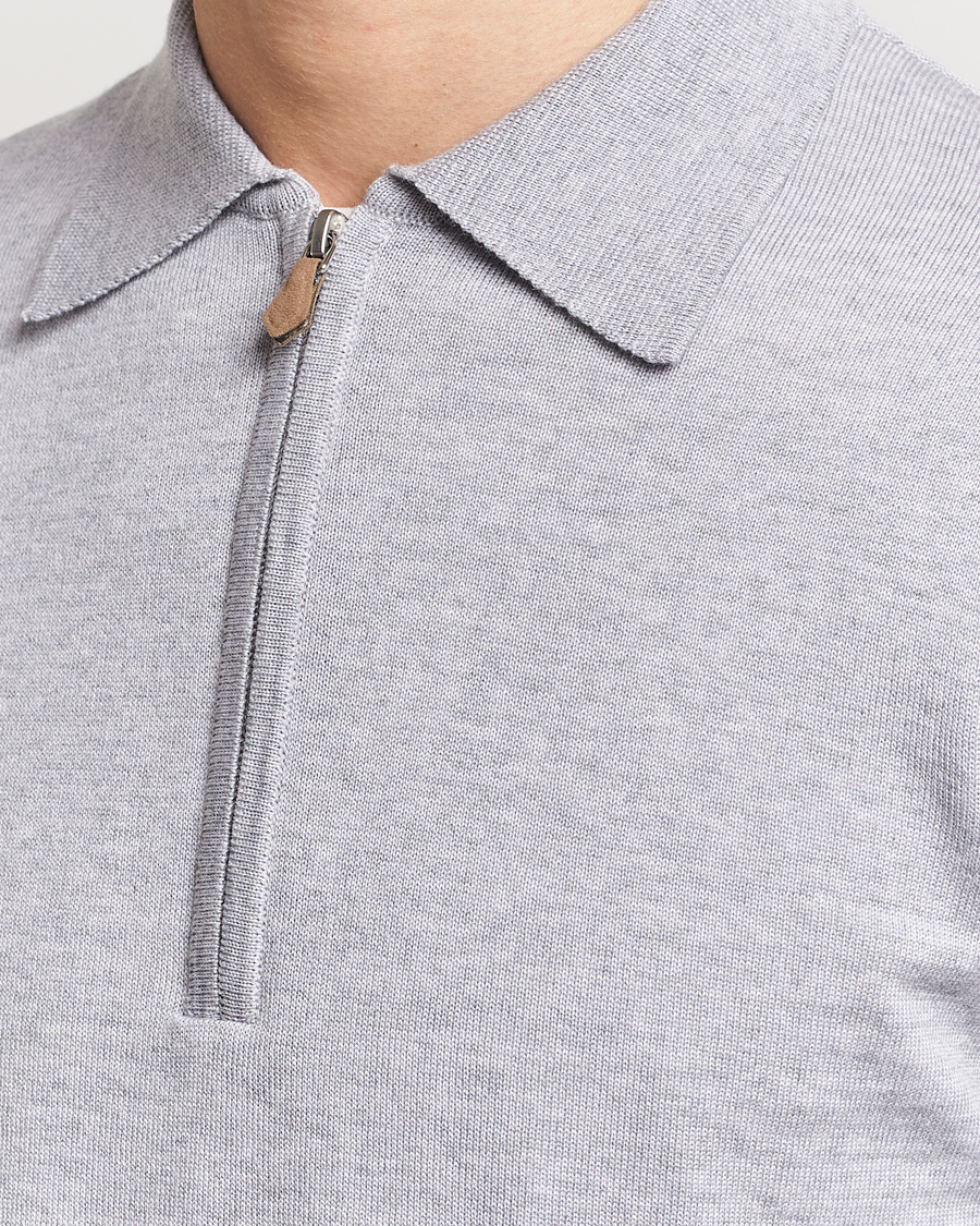 Herre | Gensere | Stenströms | Merino Wool Zip Polo Light Grey