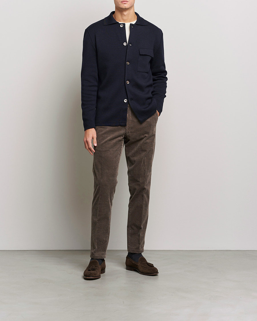 Herre | Gensere | Stenströms | Merino Chest Pocket Cardigan Navy