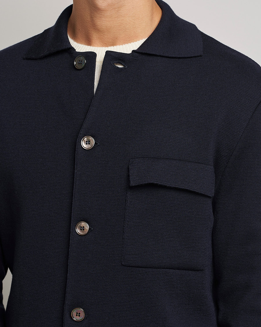 Herre | Gensere | Stenströms | Merino Chest Pocket Cardigan Navy