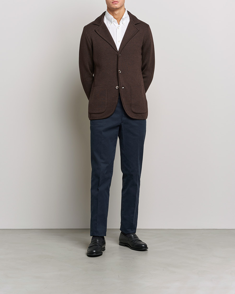Herre | Strikkede blazere  | Stenströms | Milano Knitted Merino Blazer Brown