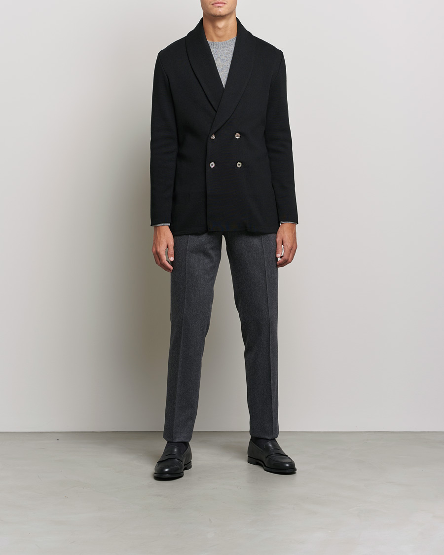 Herre | Strikkede blazere  | Stenströms | Merino Knitted Tuxedo Cardigan Black