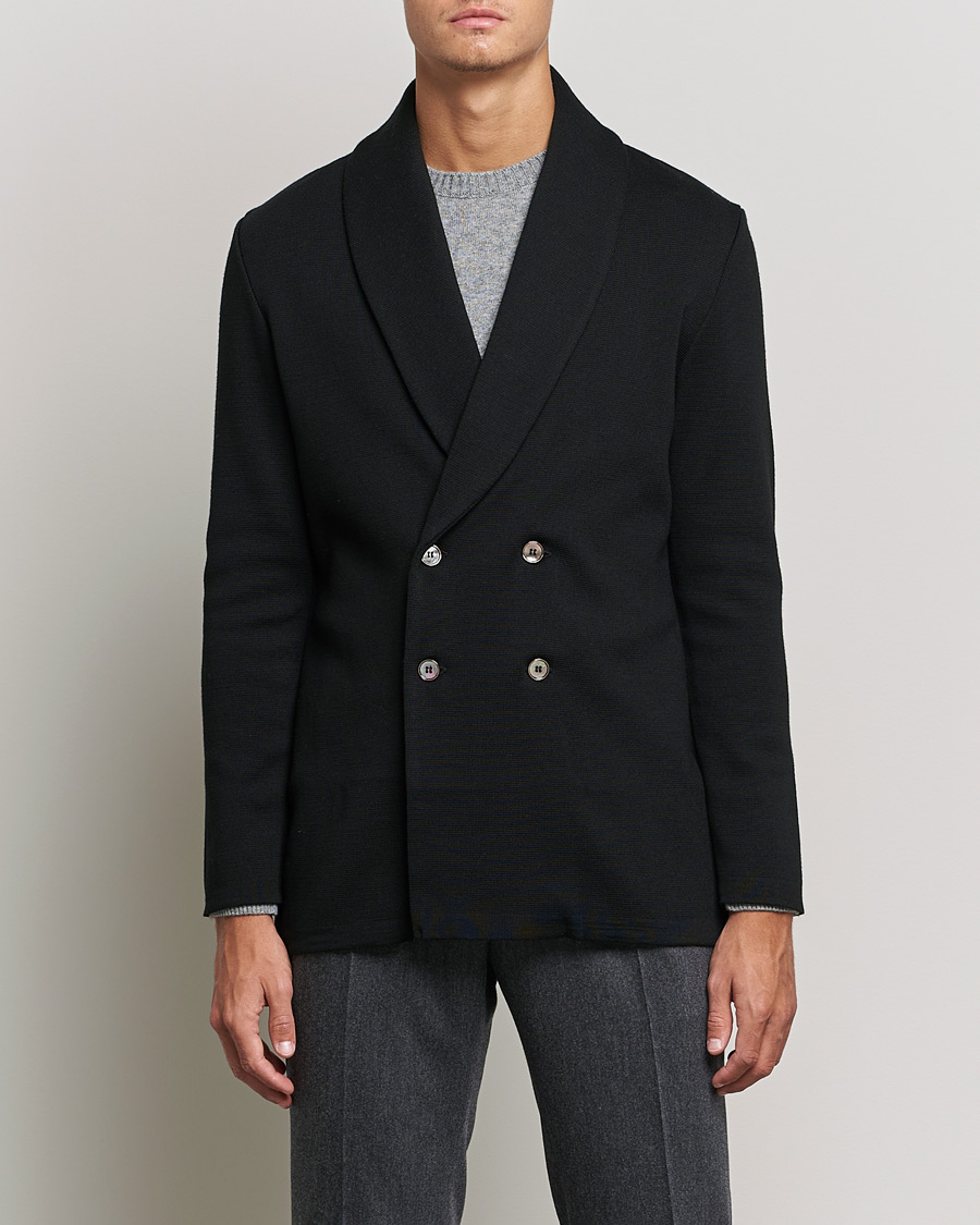 Herre | Strikkede blazere | Stenströms | Merino Knitted Tuxedo Cardigan Black