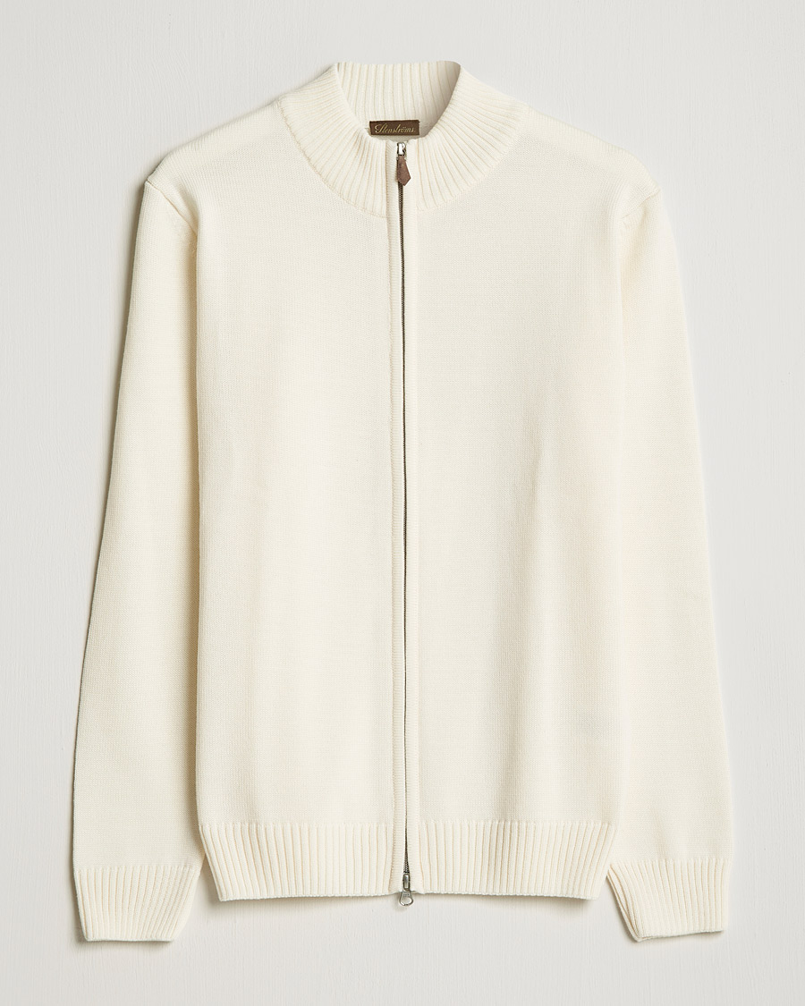 Herre | Gensere | Stenströms | Chunky Merino Full Zip Cardigan Creme White