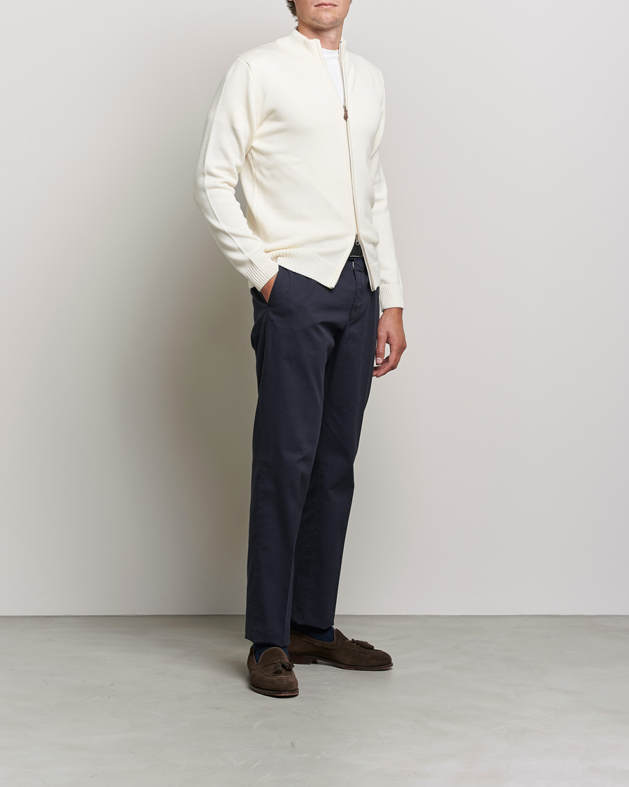 Herre | Gensere | Stenströms | Chunky Merino Full Zip Cardigan Creme White