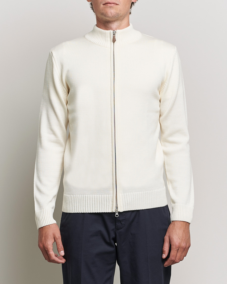 Herre | Gensere | Stenströms | Chunky Merino Full Zip Cardigan Creme White