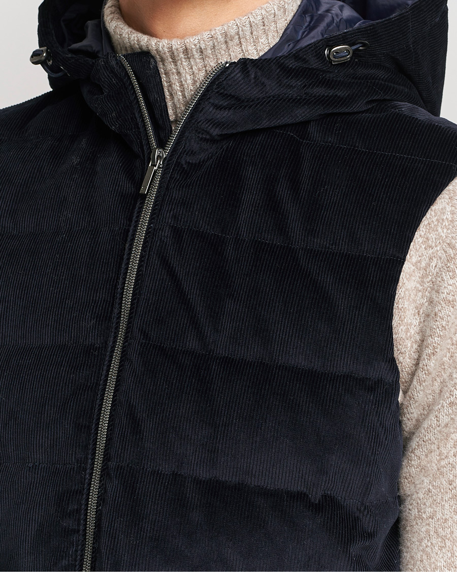 Herre | Jakker | Stenströms | Hooded Corduroy Vest Navy