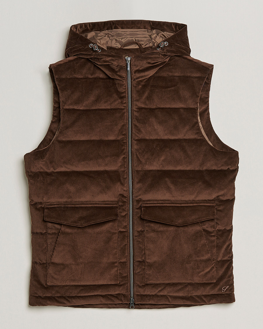 Herre | Jakker | Stenströms | Hooded Corduroy Vest Brown