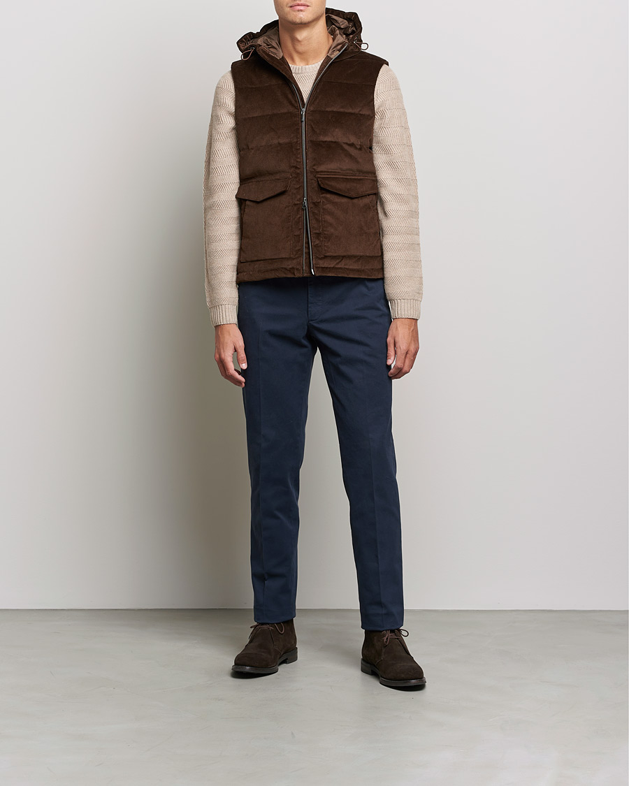 Herre | Jakker | Stenströms | Hooded Corduroy Vest Brown