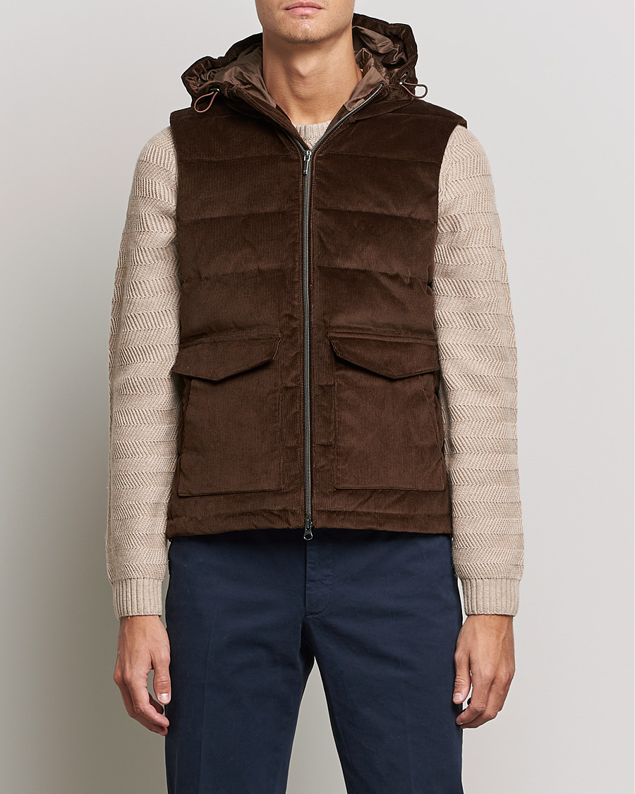 Herre | Jakker | Stenströms | Hooded Corduroy Vest Brown