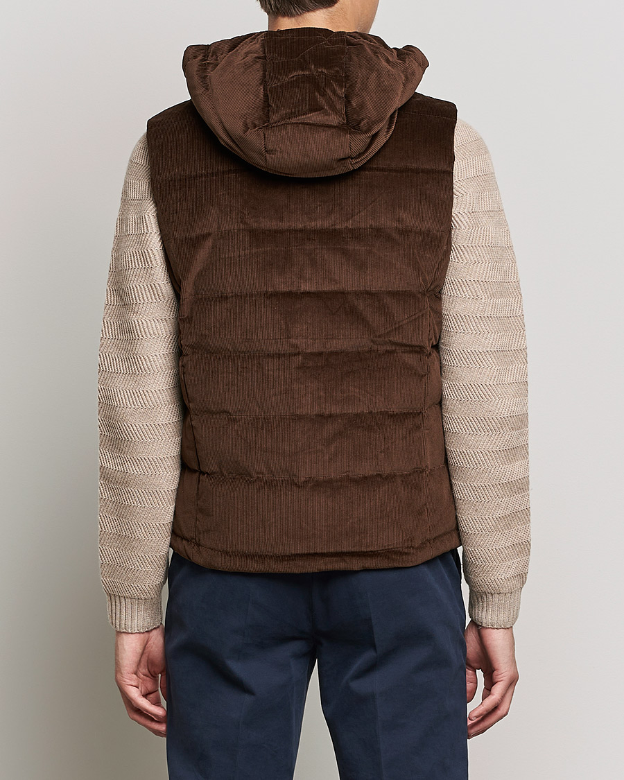 Herre | Jakker | Stenströms | Hooded Corduroy Vest Brown
