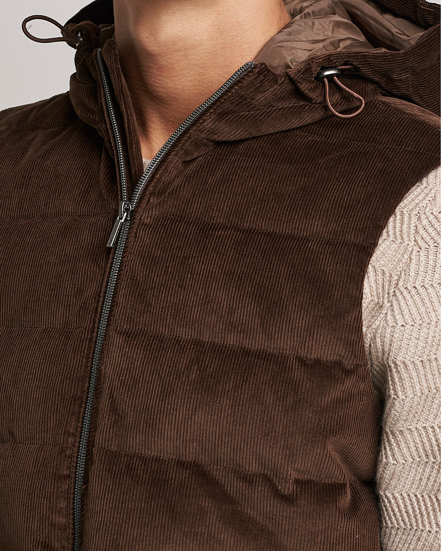 Herre | Jakker | Stenströms | Hooded Corduroy Vest Brown