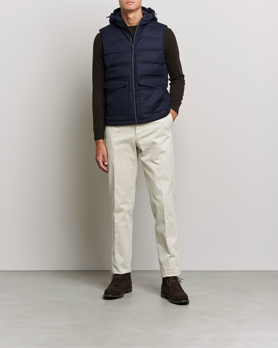 Herre | Jakker | Stenströms | Hooded Flannel Vest Navy