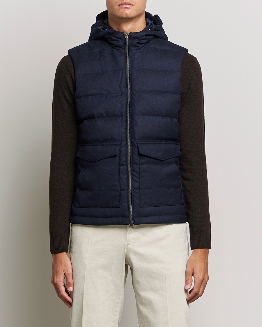 Herre | Jakker | Stenströms | Hooded Flannel Vest Navy