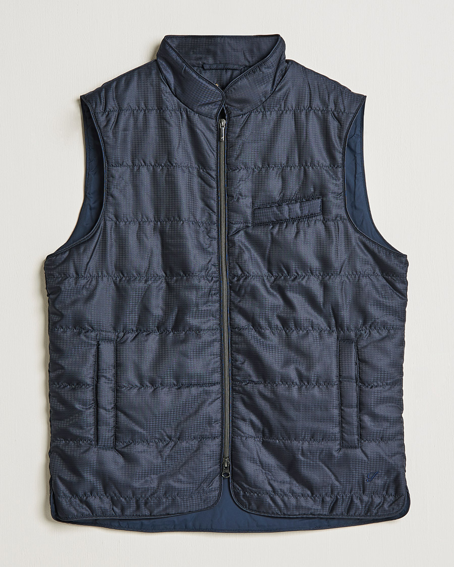 Herre | Jakker | Stenströms | Houndstooth Padded Nylon Vest Navy
