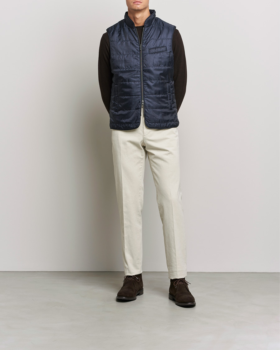 Herre | Jakker | Stenströms | Houndstooth Padded Nylon Vest Navy
