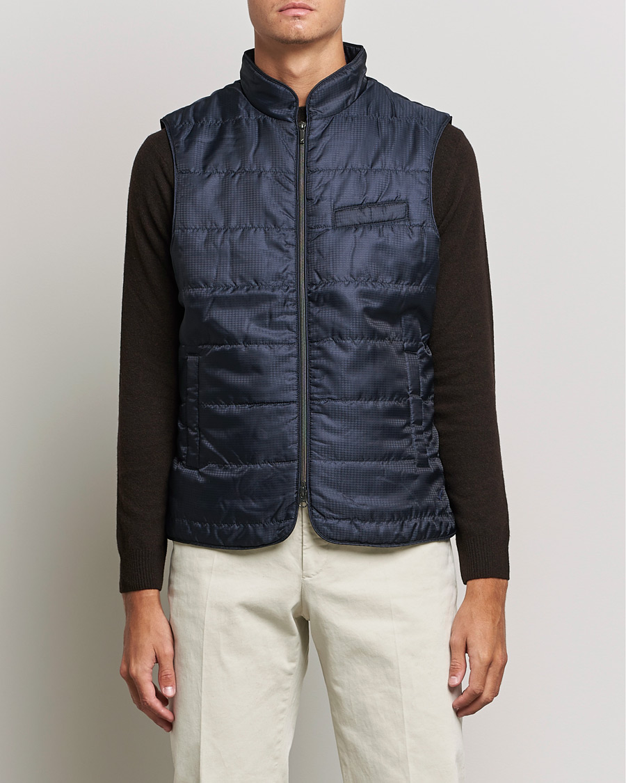 Herre | Jakker | Stenströms | Houndstooth Padded Nylon Vest Navy