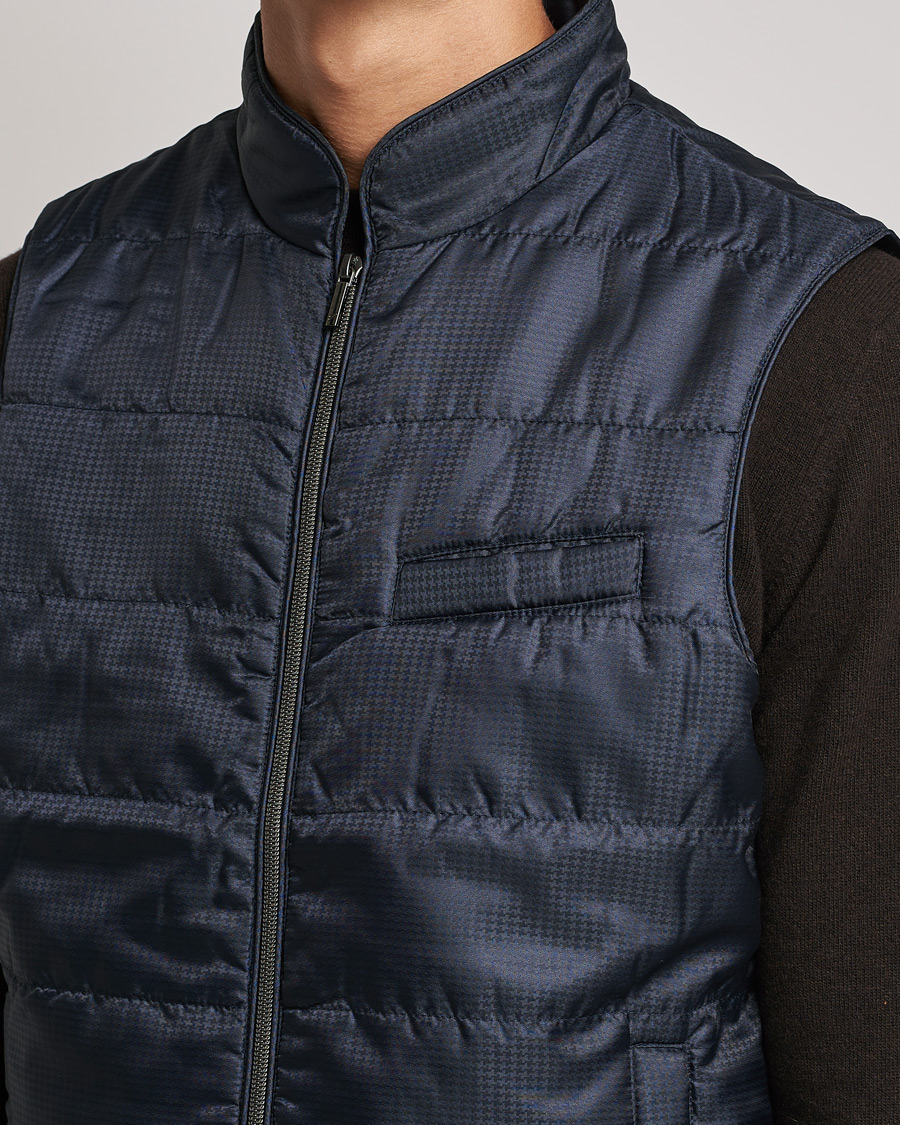 Herre | Jakker | Stenströms | Houndstooth Padded Nylon Vest Navy