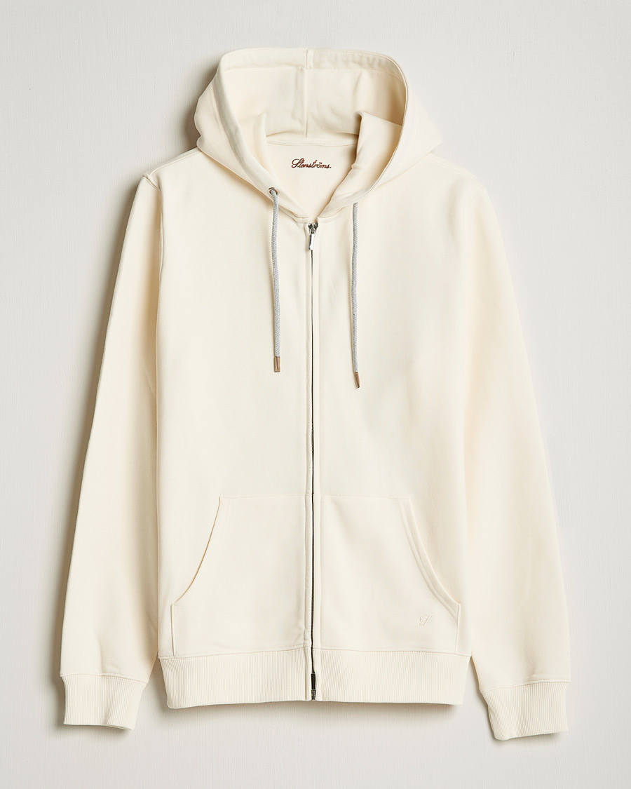 Herre | Gensere | Stenströms | Cotton Jersey Full Zip Hoodie Creme White